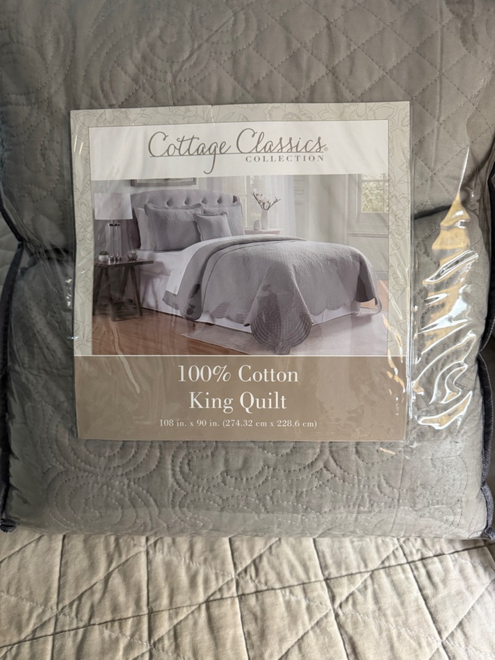 100% Cotton King Quilt - Gray